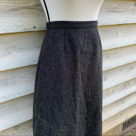 Vintage 80s Gray 100% Wool High Waisted A Line Ankle Length Modest Midi Skirt - Picture 4 of 16